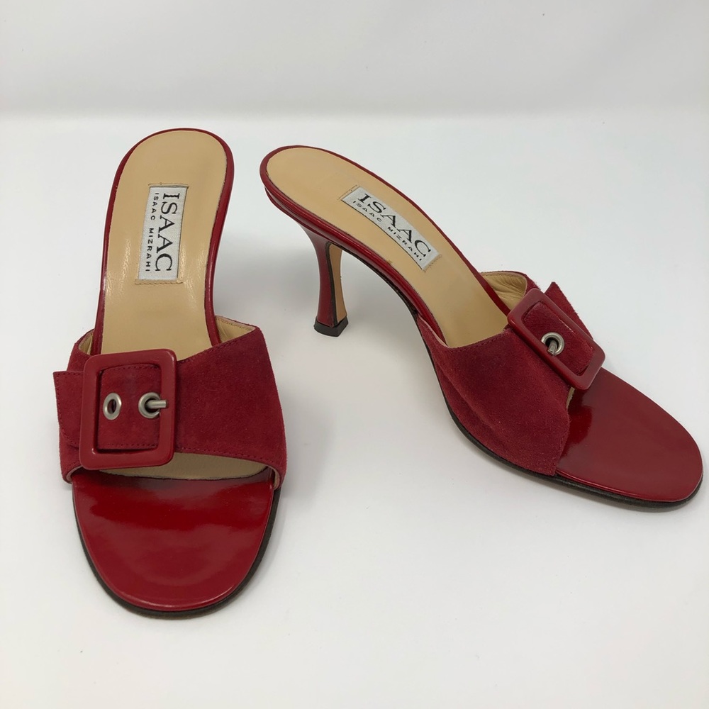 Isaac Mizrahi red suede holiday heels